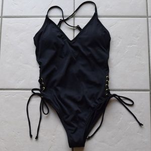 HULA HONEY Ribbed Side Tie One-Piece Swimsuit